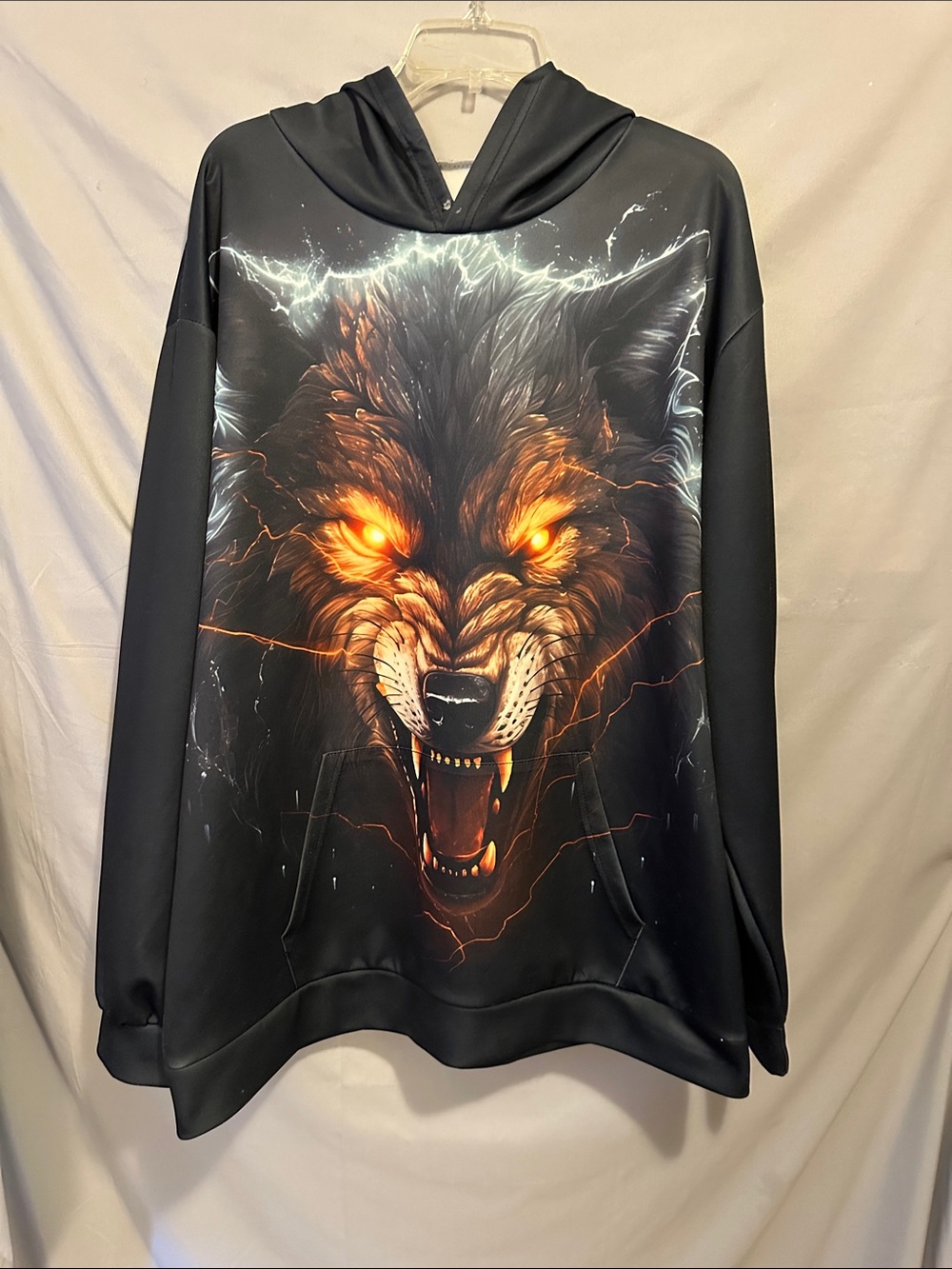 Source Unknown Black Hoodie with Fiery Wolf Graphic